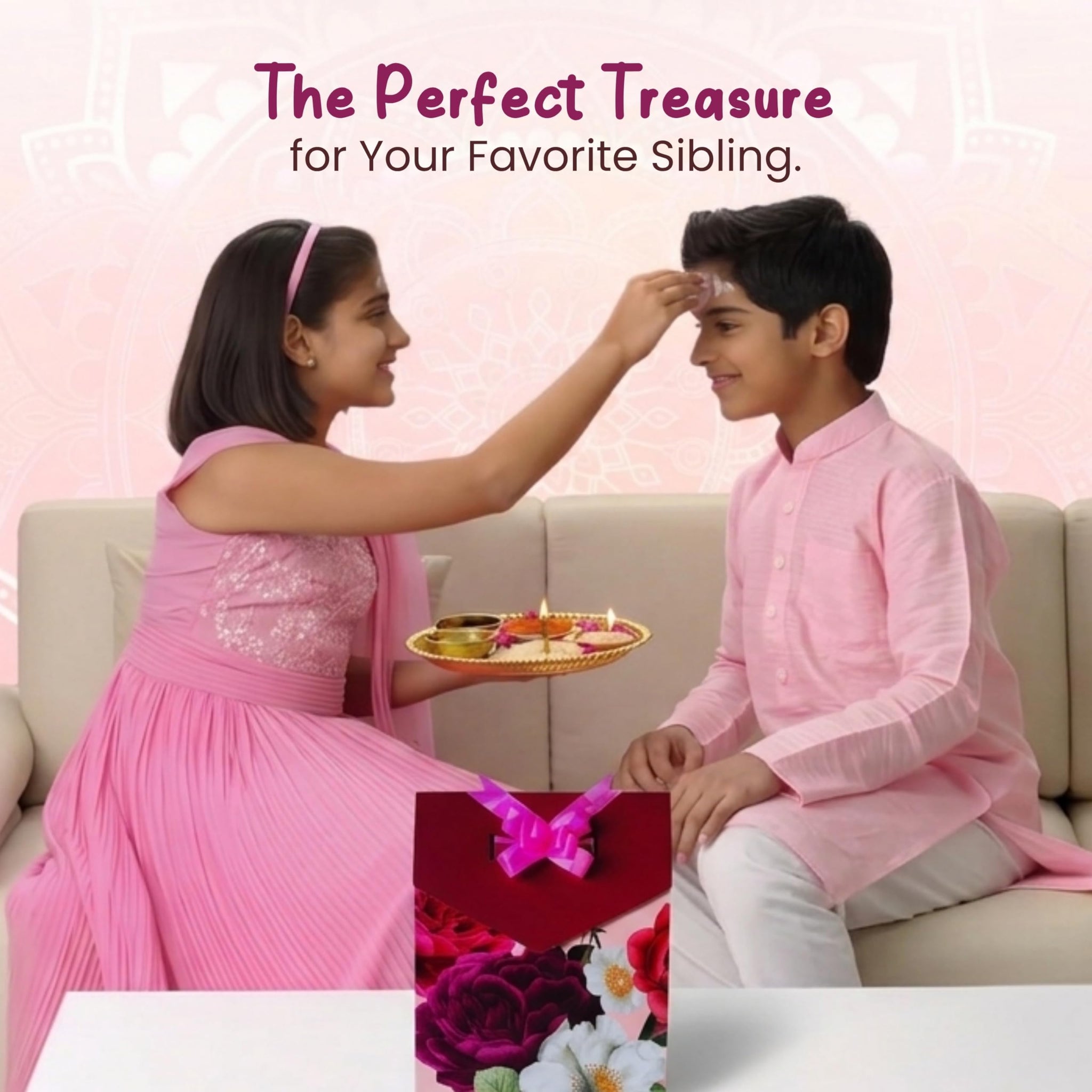 Healthy Master 8-Item Rakhi Gift Hamper with Rakhi, Greeting Card, Chikki, Eraser Chocolate & Kumkum Chawal | Traditional Rak