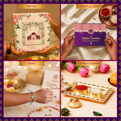 Healthy Master 9-Item Rakhi Gift Hamper | 1 Rakhi, Kismis, Kumkum Chawal | Oats Chips, Beetroot Chips, Pudina Millet Snacks, 
