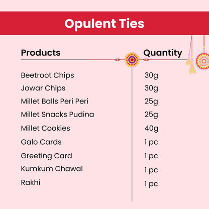 Healthy Master 9-Item Rakhi Gift Hamper | Card, Kumkum Chawal, Rakhi | Beetroot Chips, Jowar Chips, Cheddar Millet Balls, Mil