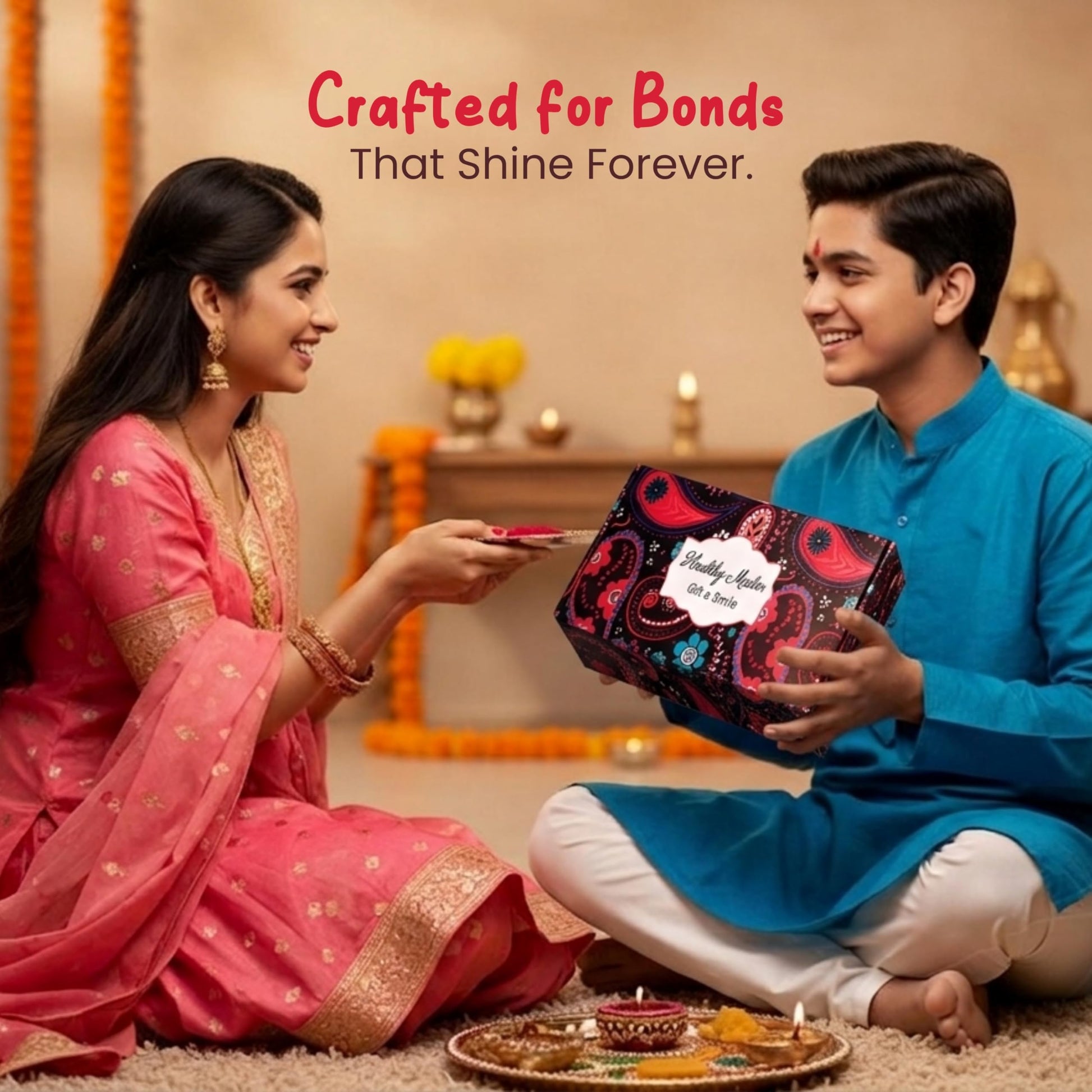 Healthy Master 9-Item Rakhi Gift Hamper | Card, Kumkum Chawal, Rakhi | Beetroot Chips, Jowar Chips, Cheddar Millet Balls, Mil