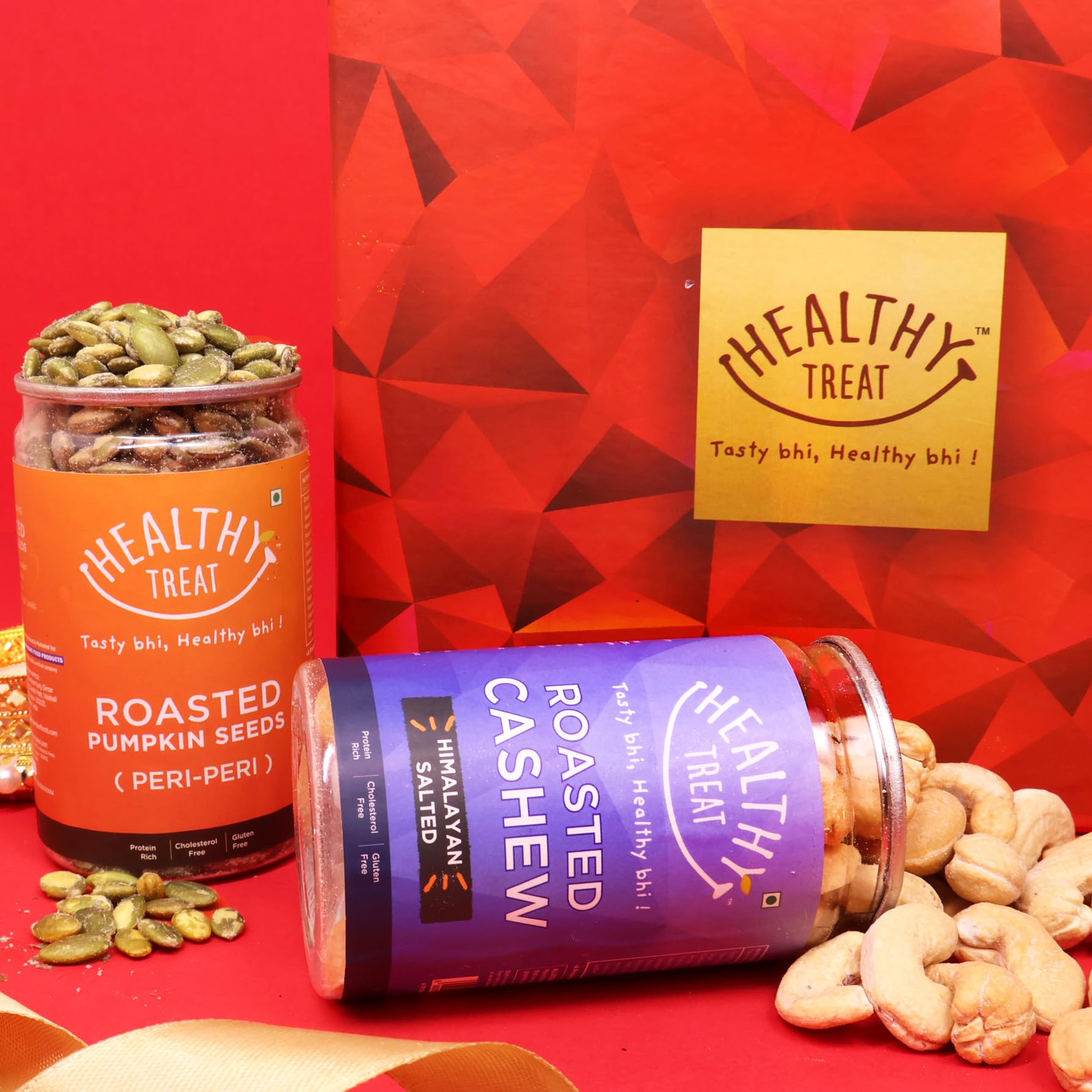 Healthy Royal Rakhi Gift Hamper | Roasted Dry-Fruits & Nuts Gift's Pack | A pair of Rakhii, Roli Chawal, Greeting Card, Rakhi