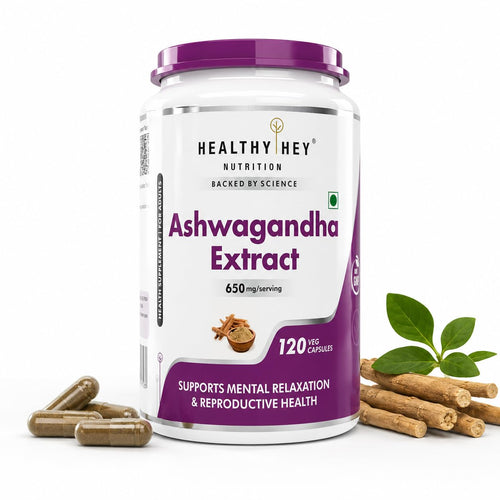 HealthyHey Nutrition Ashwagandha Capsules, 120 Count, Organic Root Powder, Withania Somnifera, 170g