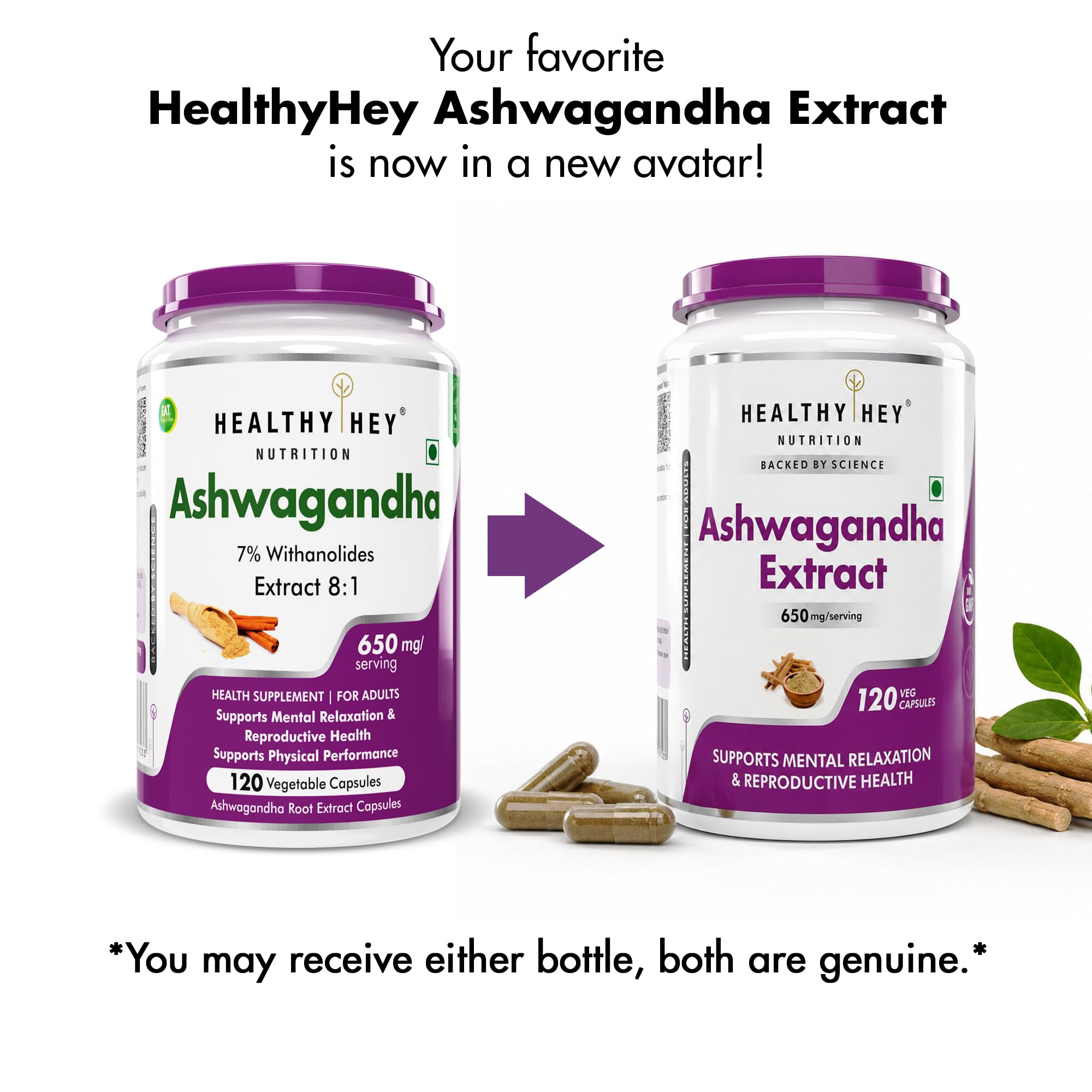 HealthyHey Nutrition Ashwagandha Capsules, 120 Count, Organic Root Powder, Withania Somnifera, 170g - back view