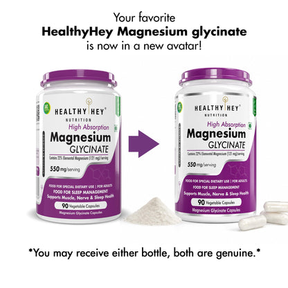 HealthyHey Nutrition Magnesium Glycinate Supplement, 121 mg Elemental Magnesium, Vegan Capsules, Multiple Sizes - back view (