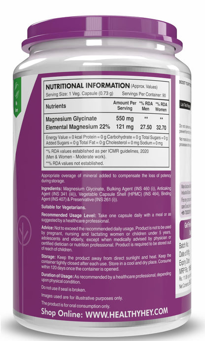 HealthyHey Nutrition Magnesium Glycinate Supplement, 121 mg Elemental Magnesium, Vegan Capsules, Multiple Sizes - in use
