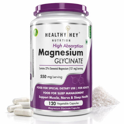 HealthyHey Nutrition Magnesium Glycinate Supplement, 121 mg Elemental Magnesium, Vegan Capsules, Multiple Sizes (23)