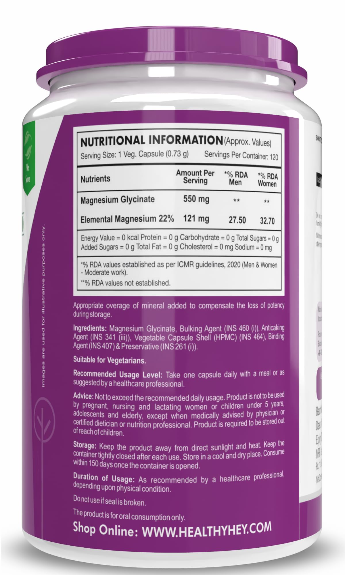 HealthyHey Nutrition Magnesium Glycinate Supplement, 121 mg Elemental Magnesium, Vegan Capsules, Multiple Sizes - in use (28)