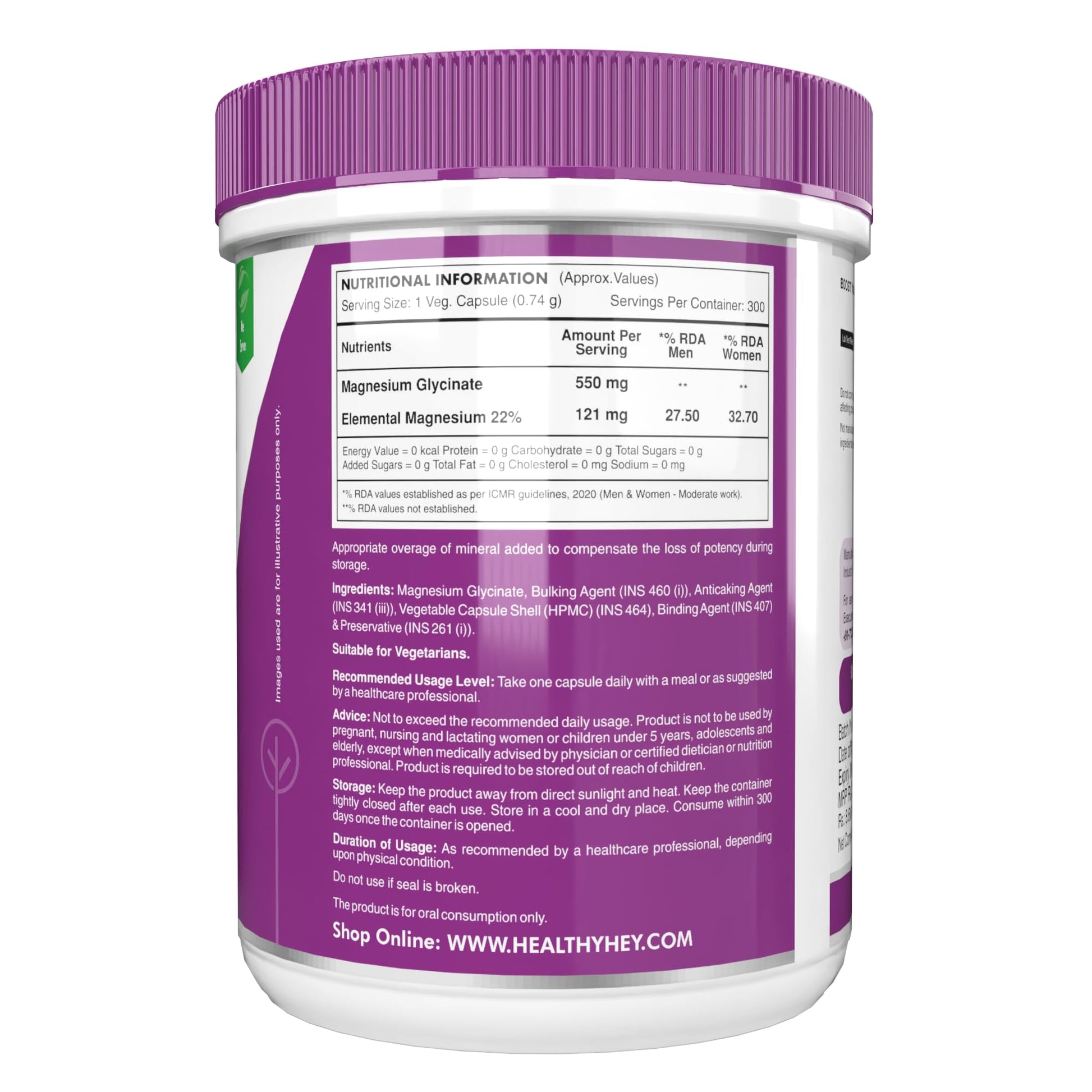 HealthyHey Nutrition Magnesium Glycinate Supplement, 121 mg Elemental Magnesium, Vegan Capsules, Multiple Sizes - in use (35)