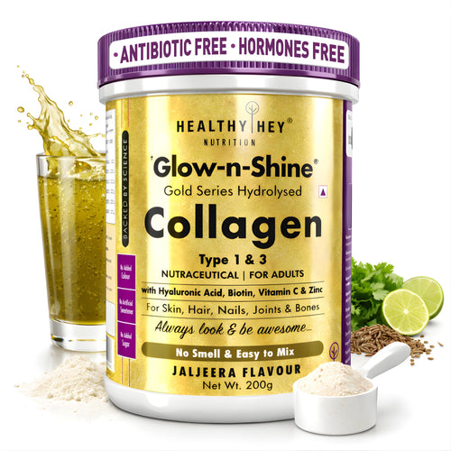 HealthyHey Nutrition Skin Glow-n-Shine Collagen Powder 200g Hydrolysed with Hyaluronic Acid Biotin Vitamin C Unisex
