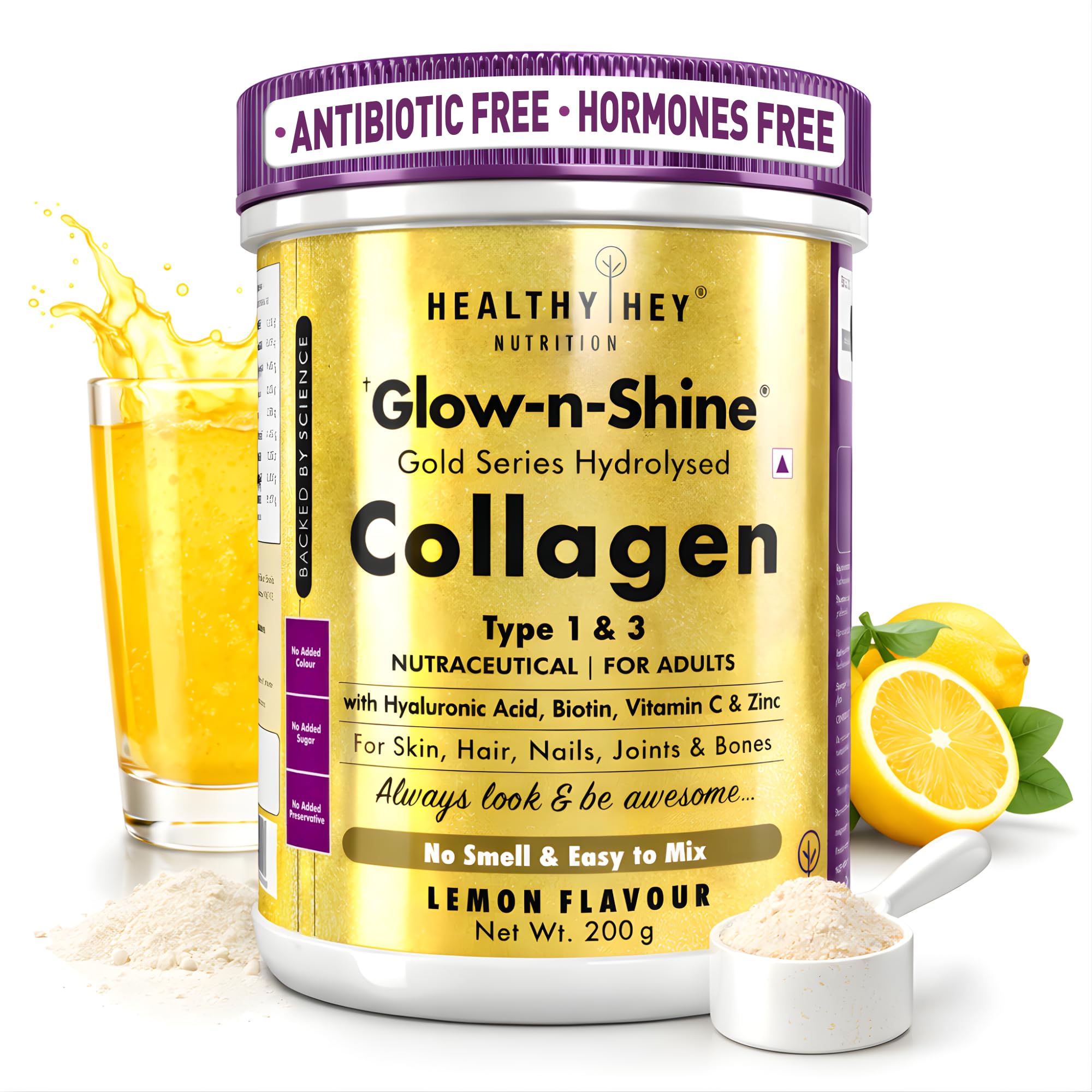 HealthyHey Nutrition Skin Glow-n-Shine Collagen Powder 200g Hydrolysed with Hyaluronic Acid Biotin Vitamin C Unisex (10)