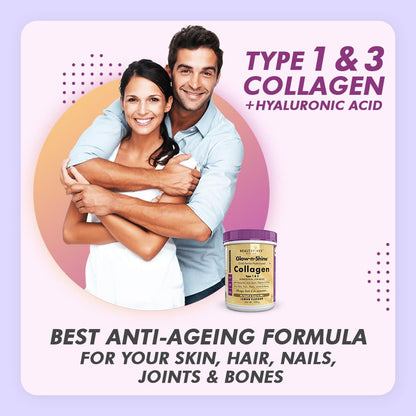 HealthyHey Nutrition Skin Glow-n-Shine Collagen Powder 200g Hydrolysed with Hyaluronic Acid Biotin Vitamin C Unisex - back vi