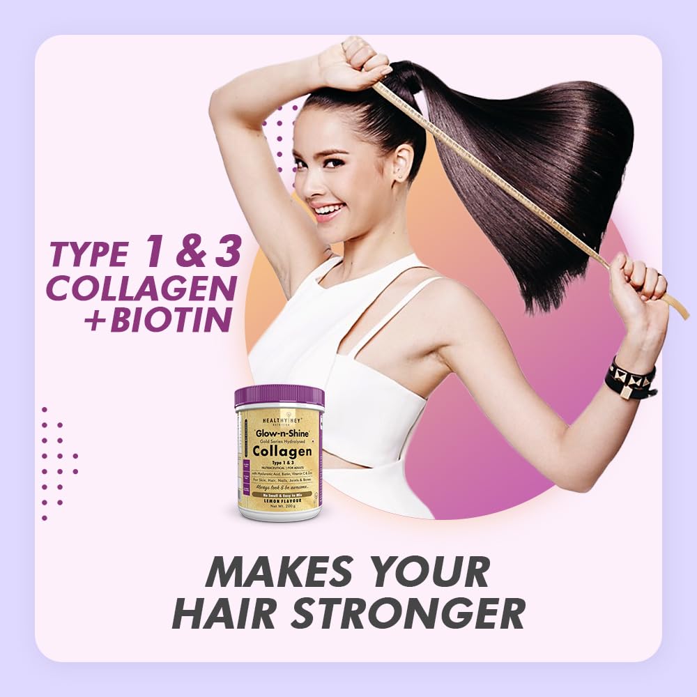 HealthyHey Nutrition Skin Glow-n-Shine Collagen Powder 200g Hydrolysed with Hyaluronic Acid Biotin Vitamin C Unisex - packagi
