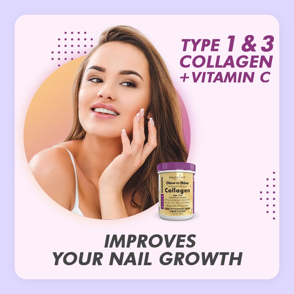 HealthyHey Nutrition Skin Glow-n-Shine Collagen Powder 200g Hydrolysed with Hyaluronic Acid Biotin Vitamin C Unisex - label d