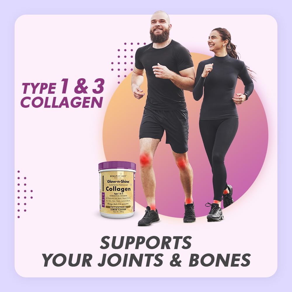 HealthyHey Nutrition Skin Glow-n-Shine Collagen Powder 200g Hydrolysed with Hyaluronic Acid Biotin Vitamin C Unisex - ingredi