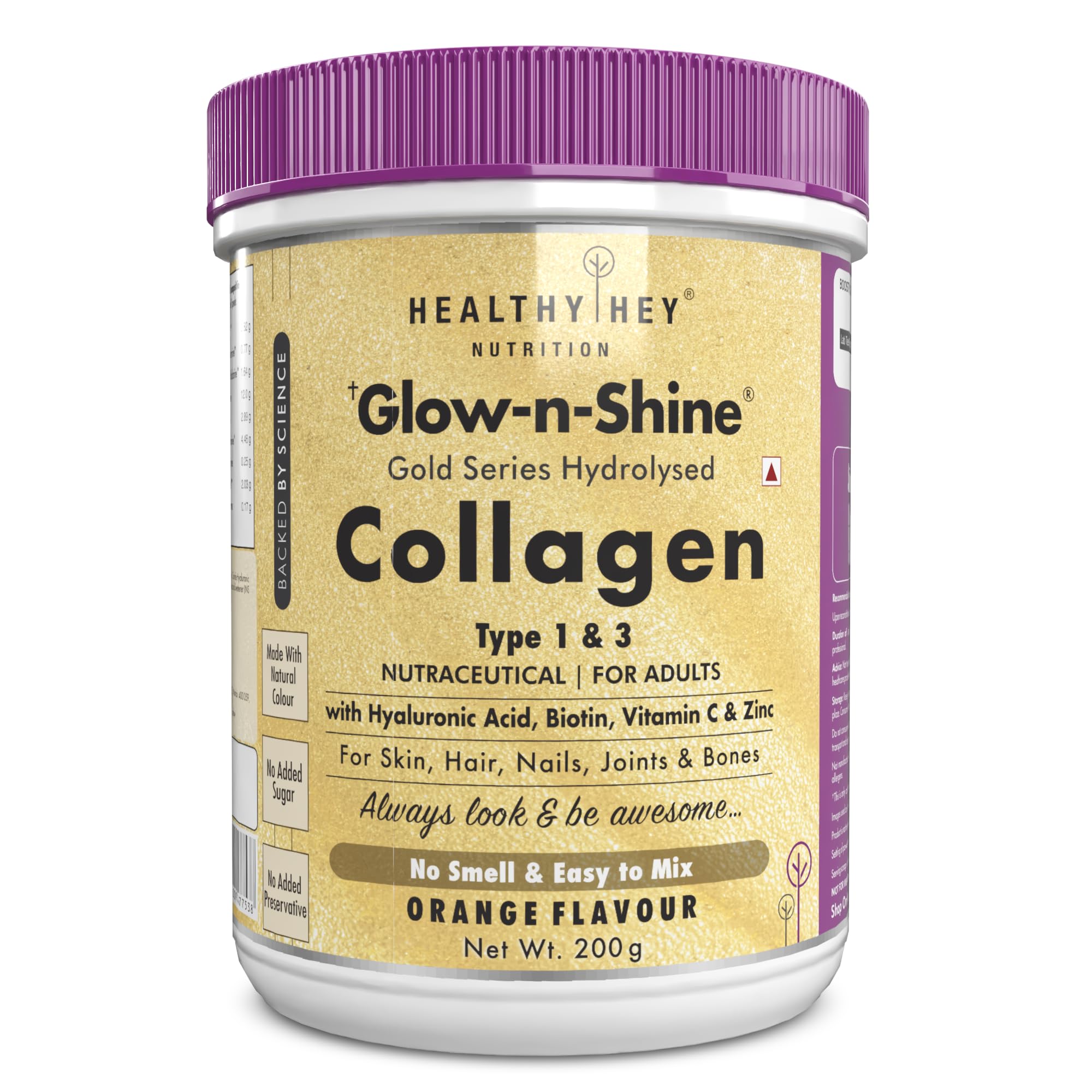 HealthyHey Nutrition Skin Glow-n-Shine Collagen Powder 200g Hydrolysed with Hyaluronic Acid Biotin Vitamin C Unisex (19)