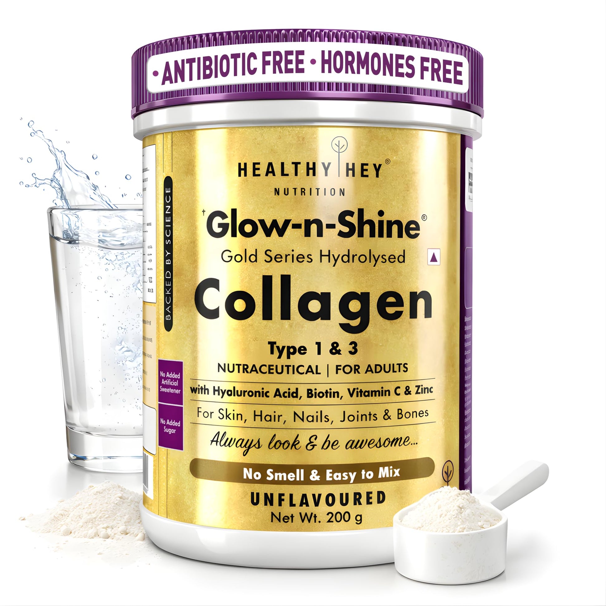 HealthyHey Nutrition Skin Glow-n-Shine Collagen Powder 200g Hydrolysed with Hyaluronic Acid Biotin Vitamin C Unisex (23)