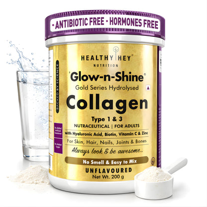 HealthyHey Nutrition Skin Glow-n-Shine Collagen Powder 200g Hydrolysed with Hyaluronic Acid Biotin Vitamin C Unisex (23)