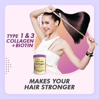 HealthyHey Nutrition Skin Glow-n-Shine Collagen Powder 200g Hydrolysed with Hyaluronic Acid Biotin Vitamin C Unisex - packagi