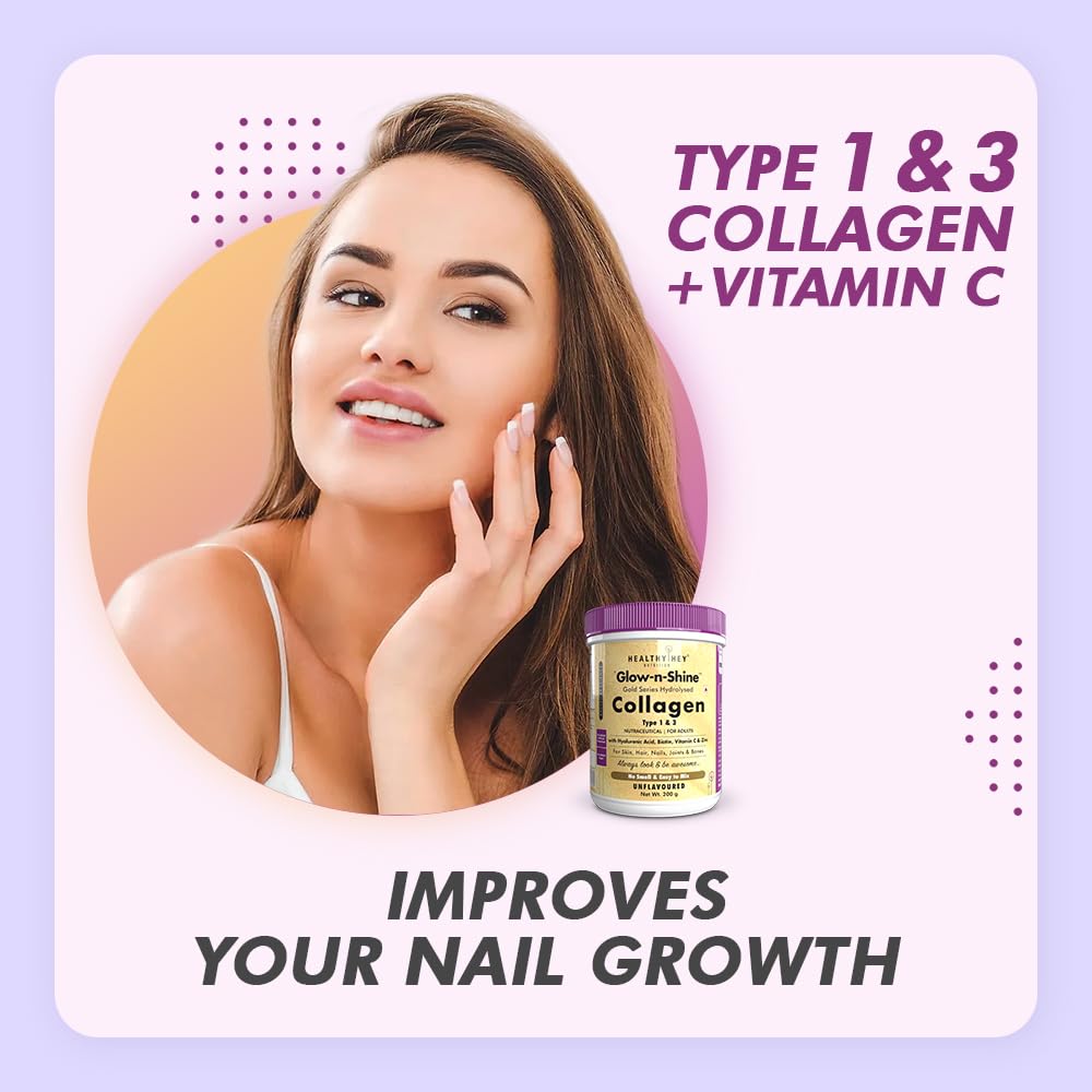 HealthyHey Nutrition Skin Glow-n-Shine Collagen Powder 200g Hydrolysed with Hyaluronic Acid Biotin Vitamin C Unisex - label d