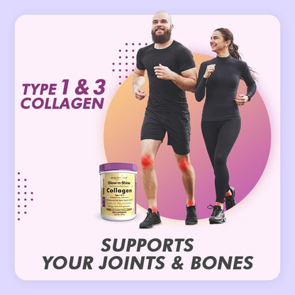 HealthyHey Nutrition Skin Glow-n-Shine Collagen Powder 200g Hydrolysed with Hyaluronic Acid Biotin Vitamin C Unisex - ingredi
