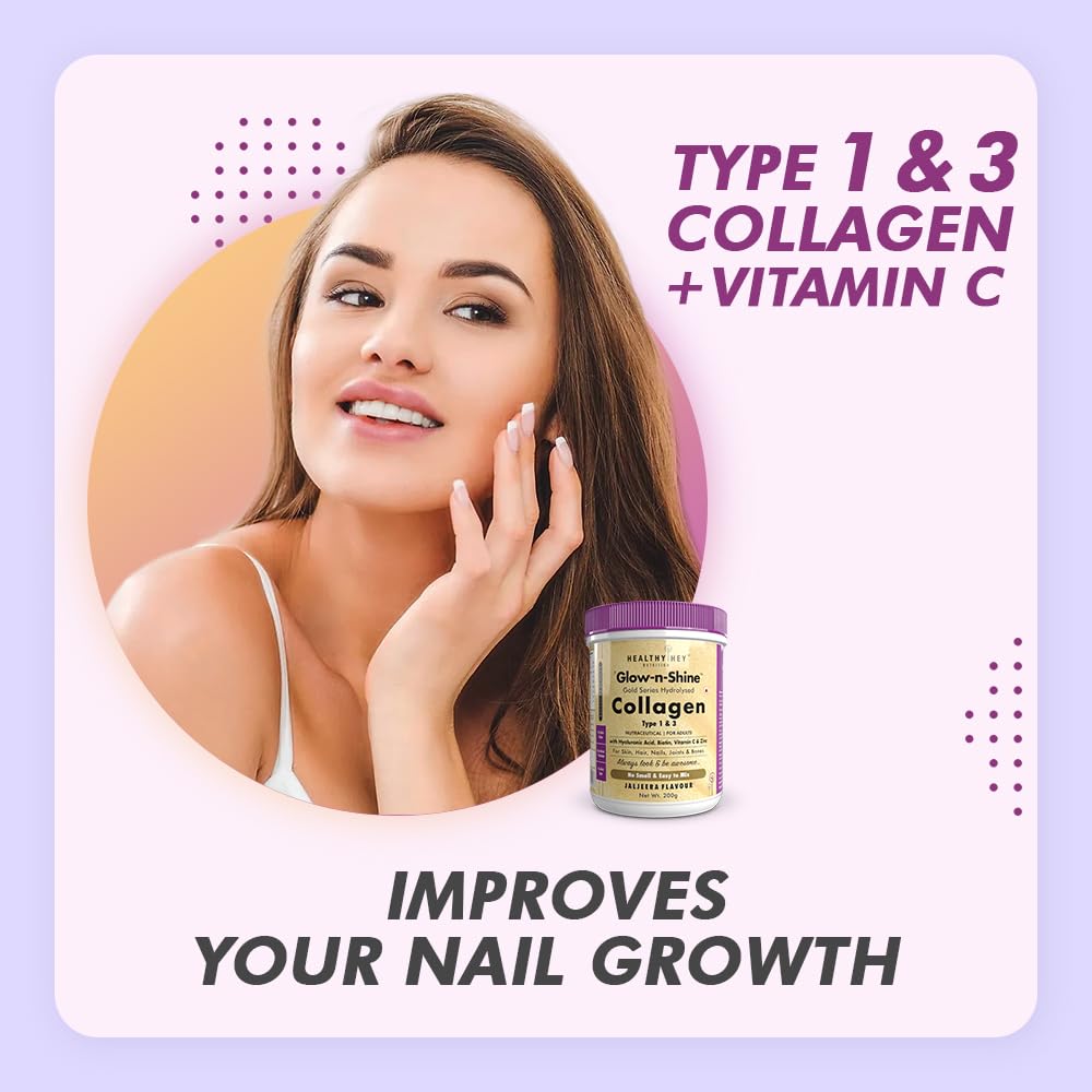 HealthyHey Nutrition Skin Glow-n-Shine Collagen Powder 200g Hydrolysed with Hyaluronic Acid Biotin Vitamin C Unisex - label d