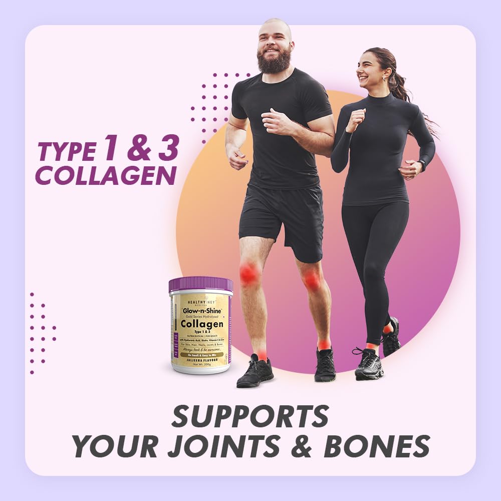 HealthyHey Nutrition Skin Glow-n-Shine Collagen Powder 200g Hydrolysed with Hyaluronic Acid Biotin Vitamin C Unisex - ingredi