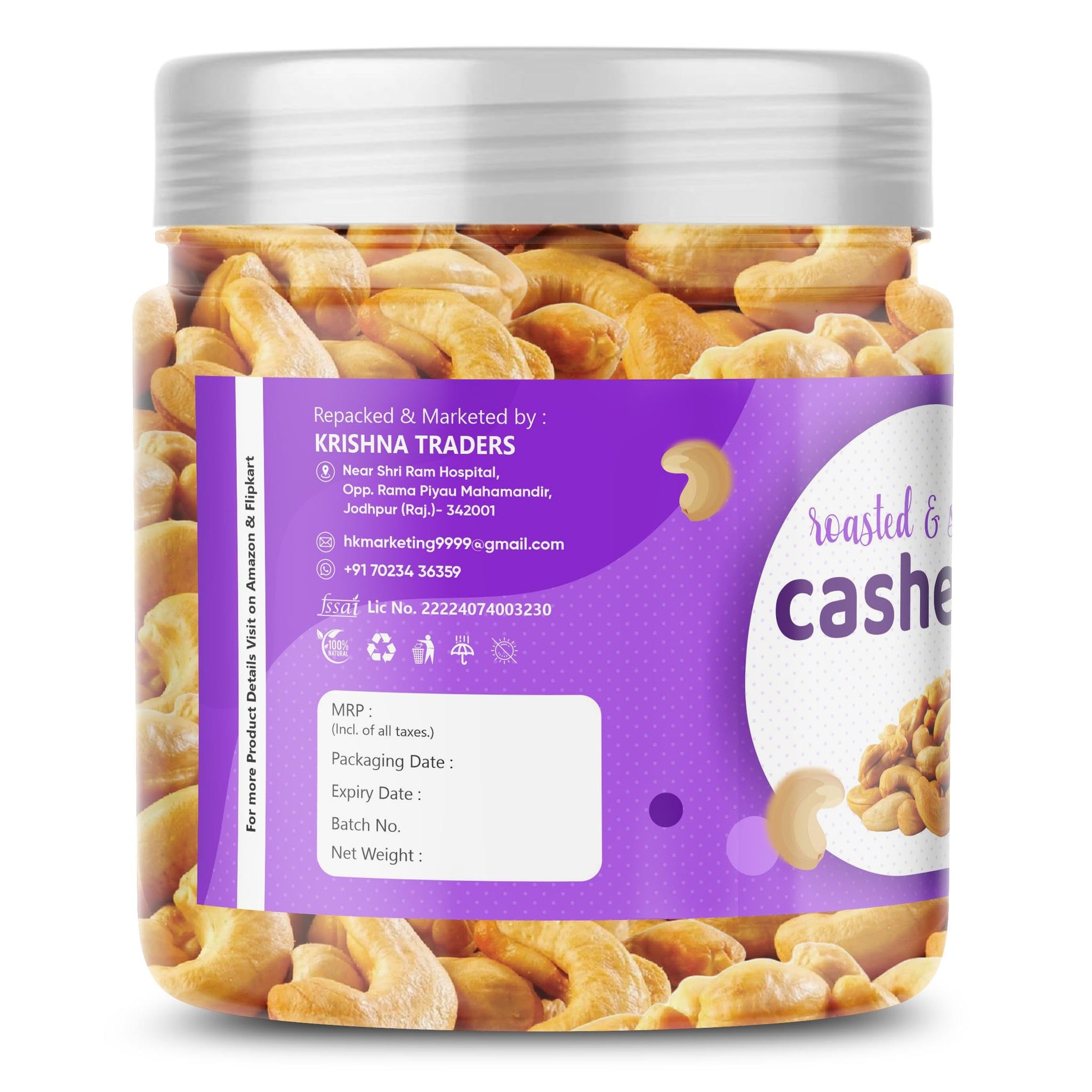 Heaven Bites Roasted and Salted Whole Cashews, Gluten-Free, Cashew Nuts - back view