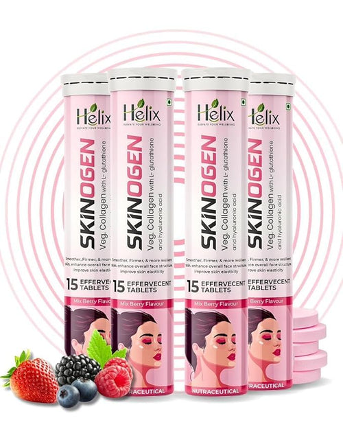 Helix-Elevate Your Wellbeing Skinogen Veg Collagen Effervescent Tablets, Mix Berry Flavor, 15 Count Pack of 4, 80g, Adult Uni