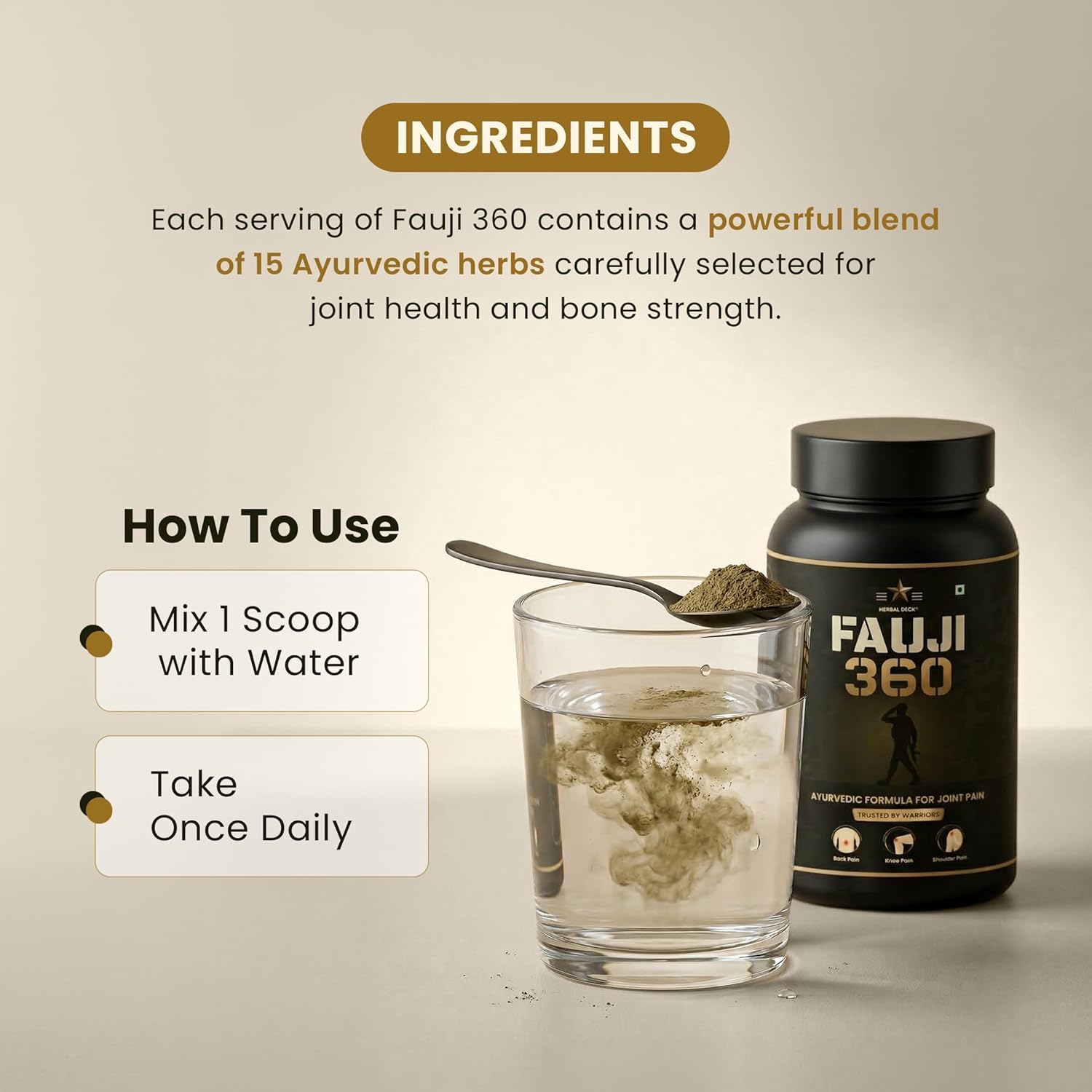 Herbal Deck Fauji 360 Powder, 150g, Ayurvedic Herbal Blend with 15 Herbs - back view