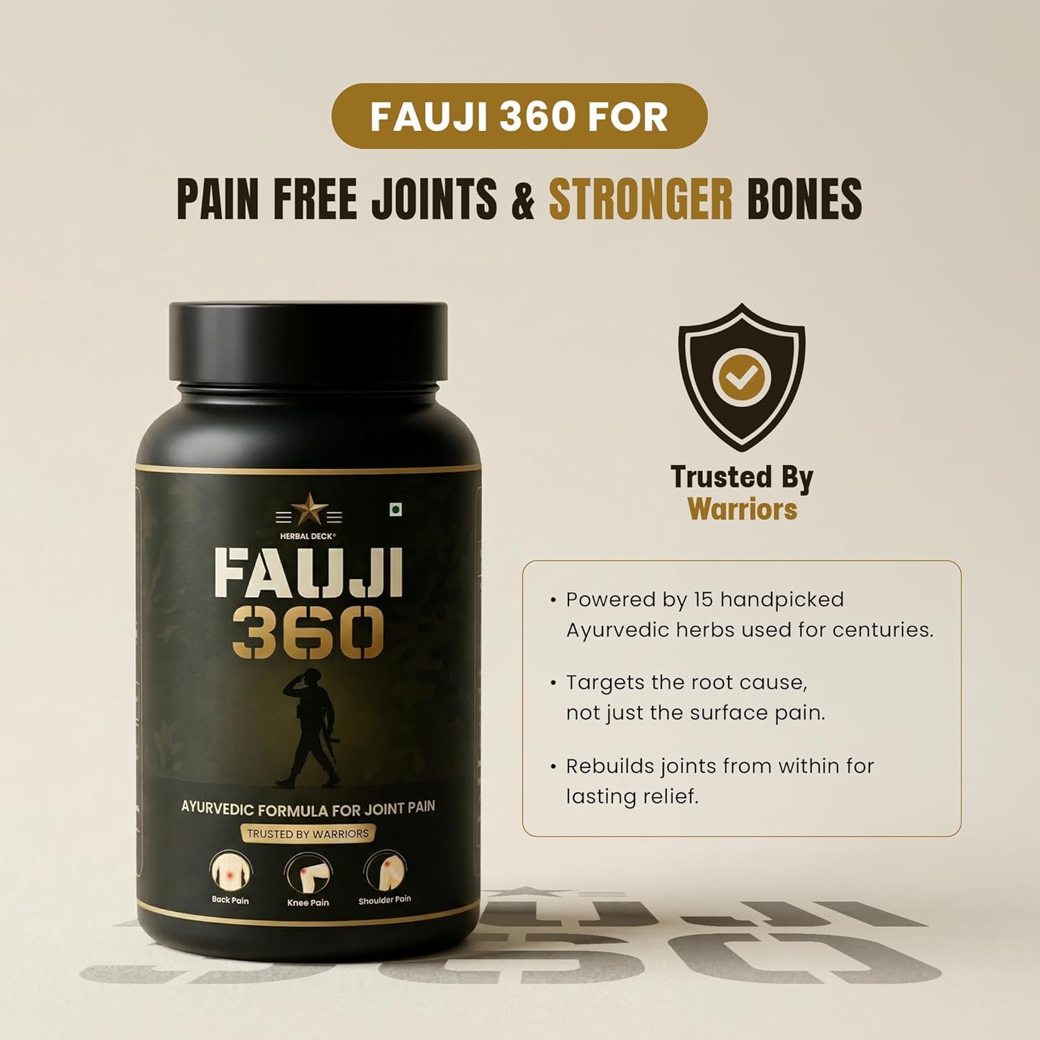 Herbal Deck Fauji 360 Powder, 150g, Ayurvedic Herbal Blend with 15 Herbs - label detail
