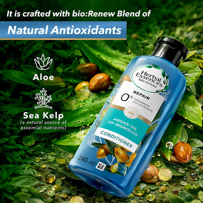 Herbal Essences Argan Oil of Morocco Conditioner, Unisex Adult, Color-Safe, pH-Balanced, Kew-Endorsed Botanicals - label deta