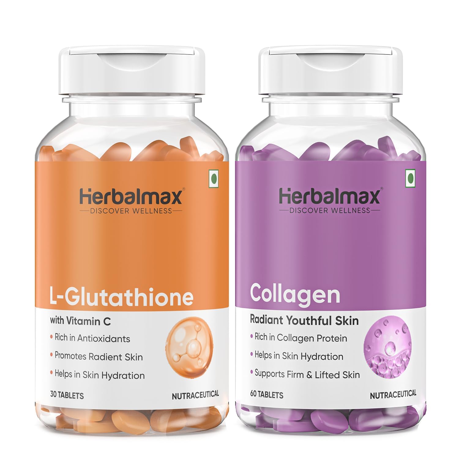 Herbal Max Collagen & L-Glutathione Supplement, 90 Tablets, Unisex Adult Formula