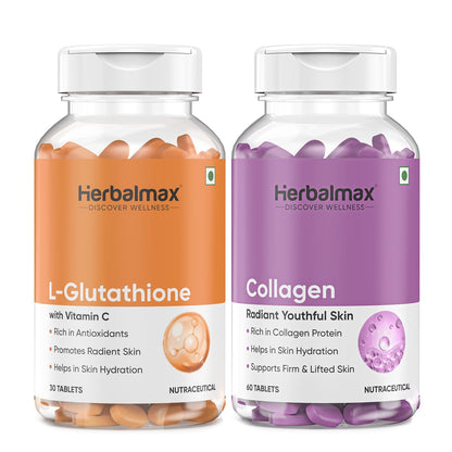 Herbal Max Collagen & L-Glutathione Supplement, 90 Tablets, Unisex Adult Formula