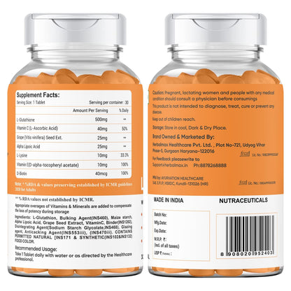 Herbal Max Collagen & L-Glutathione Supplement, 90 Tablets, Unisex Adult Formula - size and scale