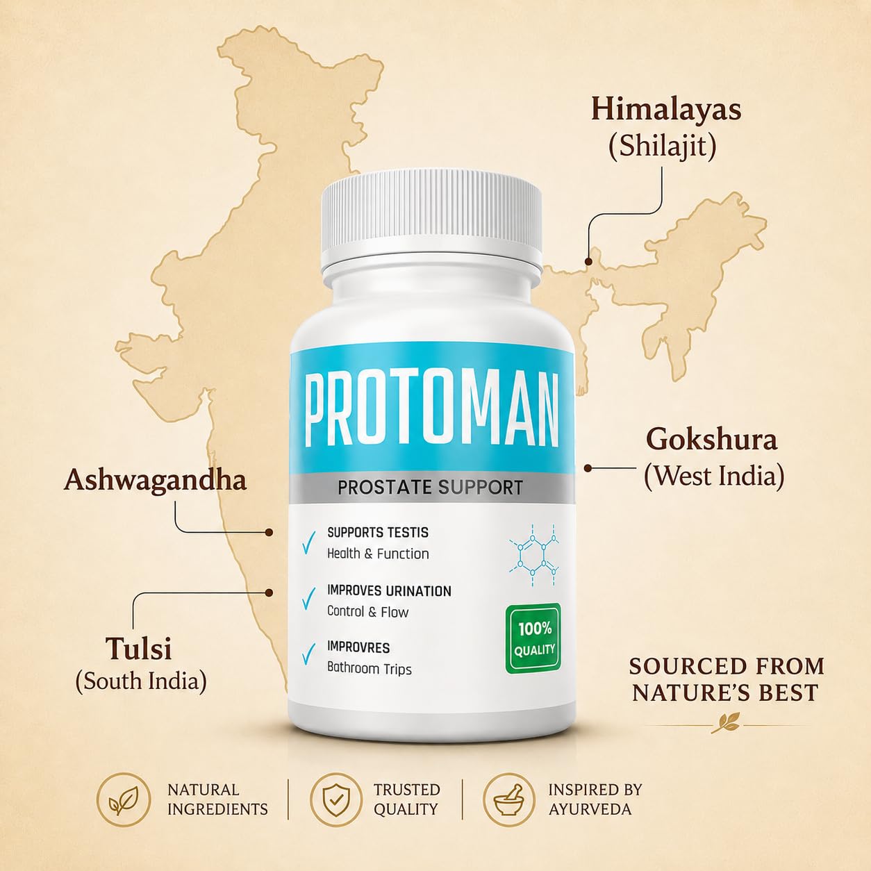Herbal Veda Protoman Prostate Capsules, 100g, Ayurvedic Herbal Supplement - packaging