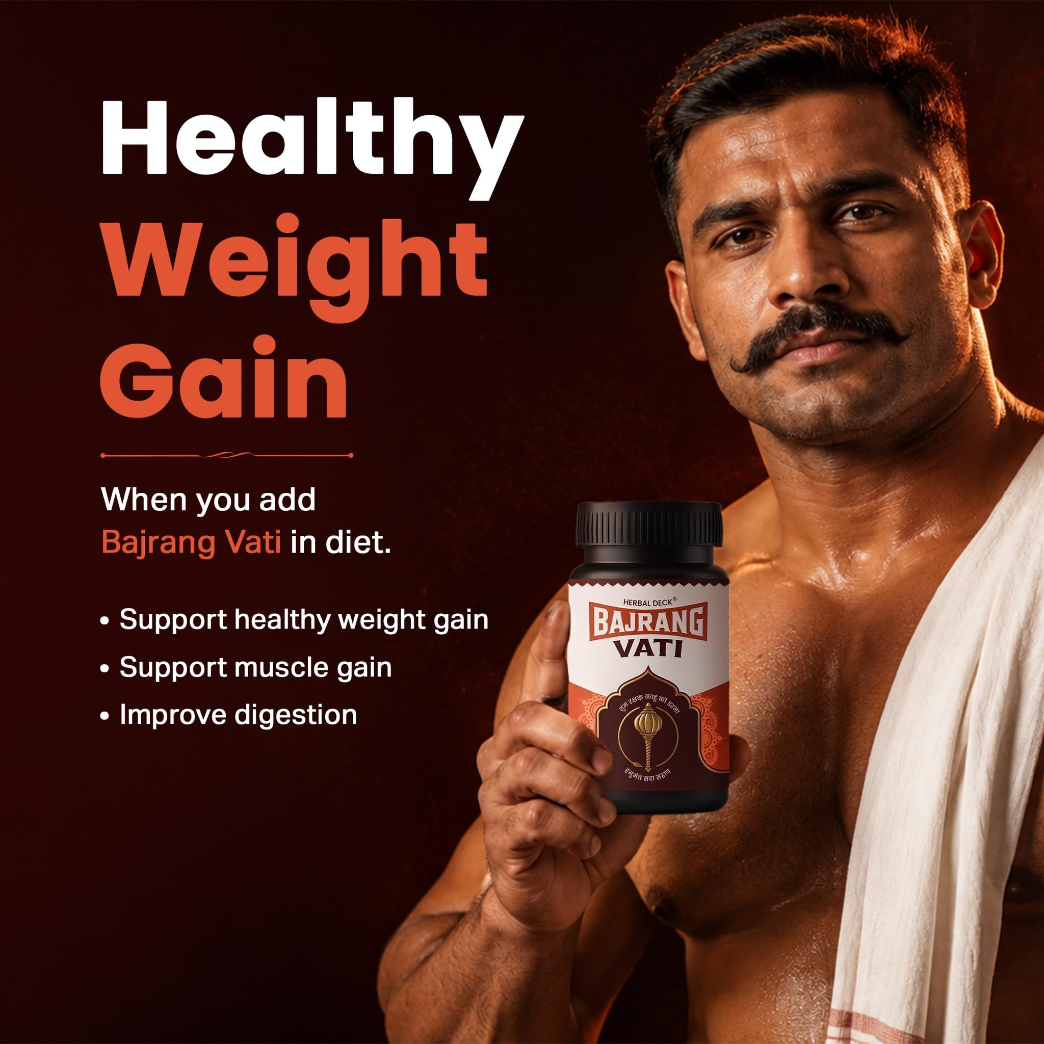 HERBALDECK Bajrang Vati Ayurvedic Weight Gainer Tablets, Herbal Supplement with Safed Musli, Ashwagandha, Shatavari - front v