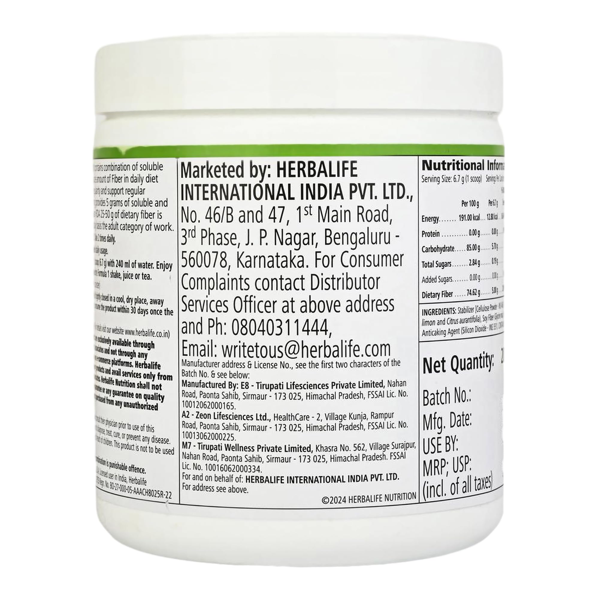 Herbalife Active Fiber Complex Unflavored|1 Count - back view