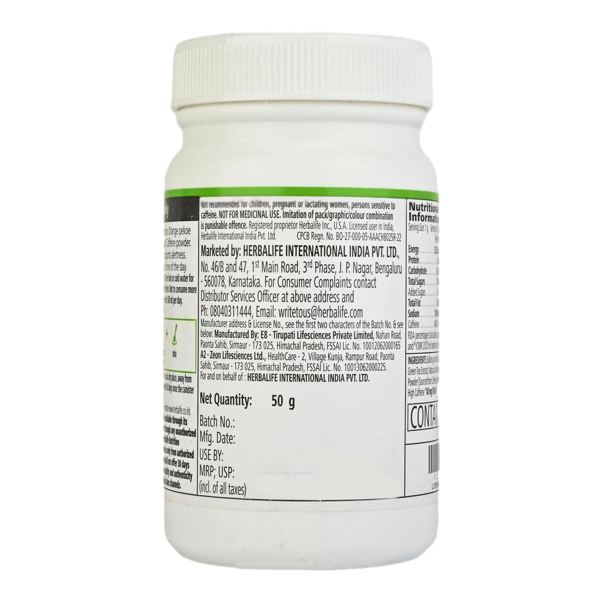 Herbalife Afresh Energy Drink Mix, 50g, Lemon, Sugar-Free Beverage Powder - label detail