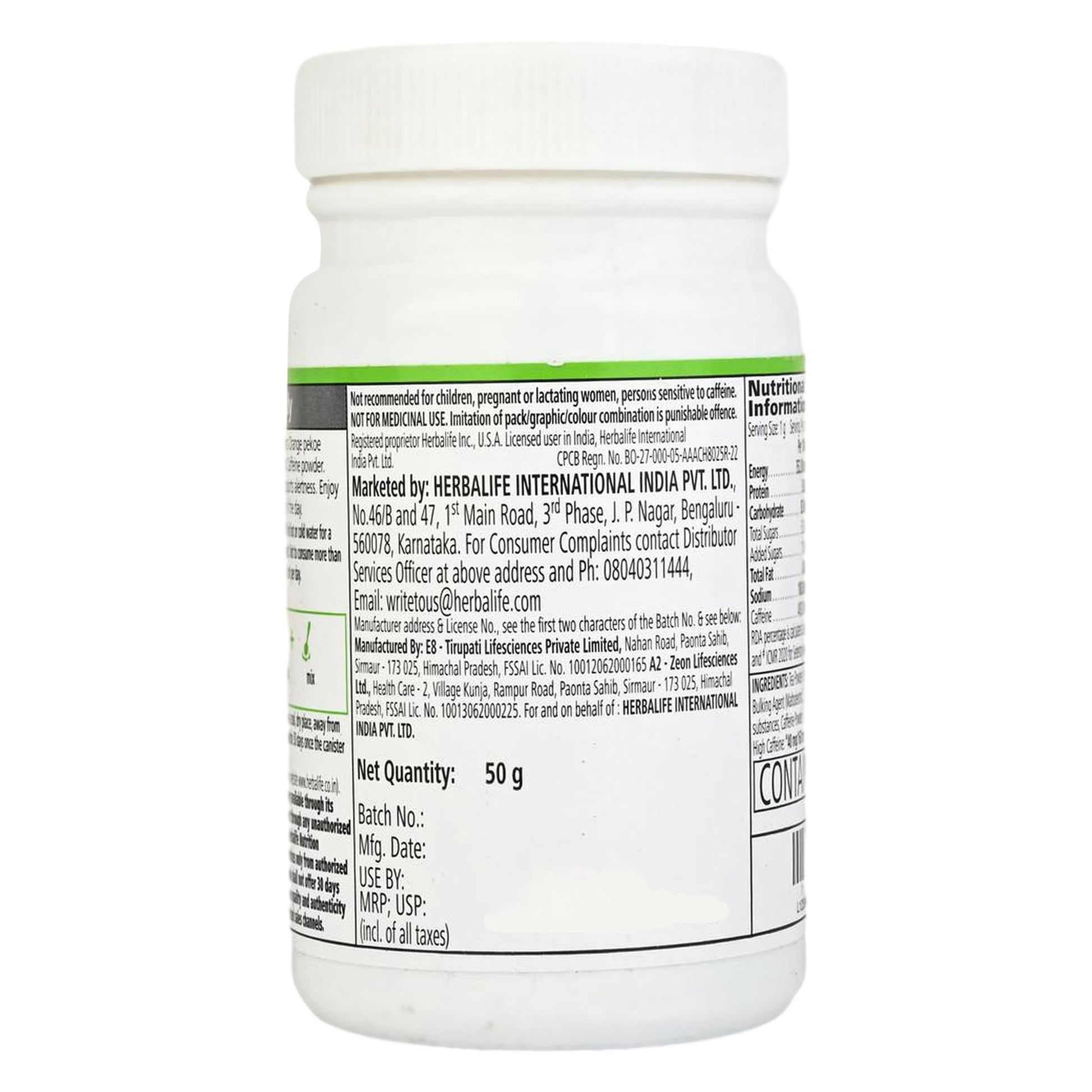 Herbalife Afresh Energy Drink Mix (Cinnamon) - 50g - label detail