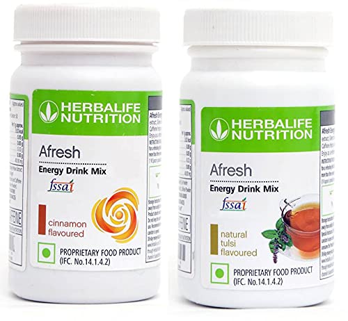 Herbalife Afresh Energy Drink Mix, Cinnamon & Tulsi Flavors, 50g (2 x 25g), Flavored Drink Concentrate