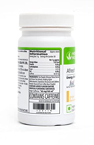 Herbalife Afresh Energy Drink Mix, Cinnamon & Tulsi Flavors, 50g (2 x 25g), Flavored Drink Concentrate - front view