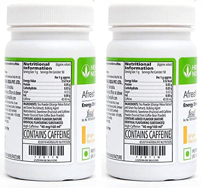 Herbalife Afresh Energy Drink Mix, Flavored Powdered Drink Concentrate with Guarana and Orange Pekoe Extracts - back view