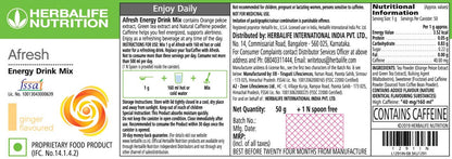 Herbalife Afresh Energy Drink Mix, Ginger Flavor, 50g, Pack of 2, Instant Soft Drink Concentrate - front view