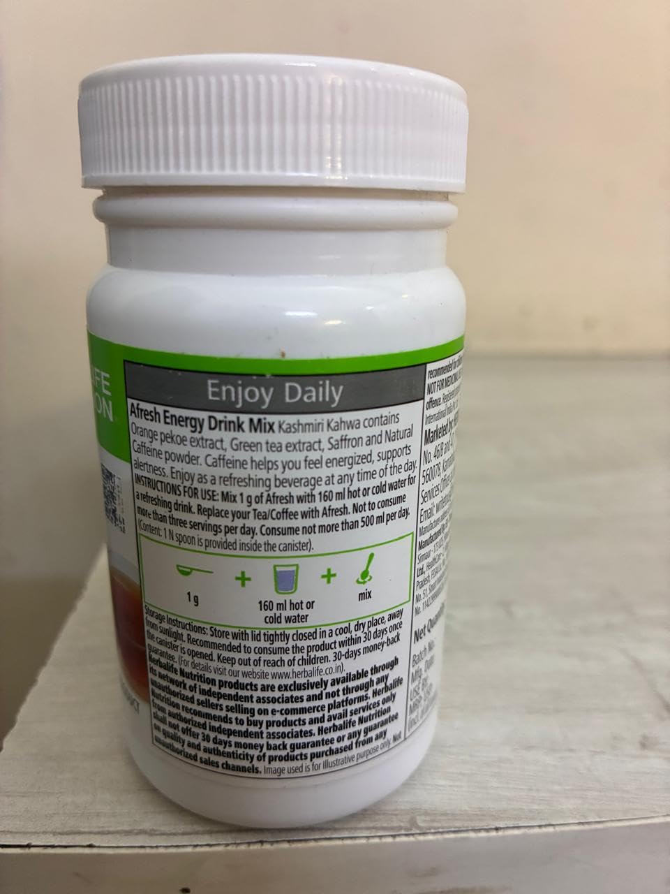 Herbalife Afresh Energy Drink Mix Kashmiri Kahwa, 40g, Powdered Drink Concentrate - back view