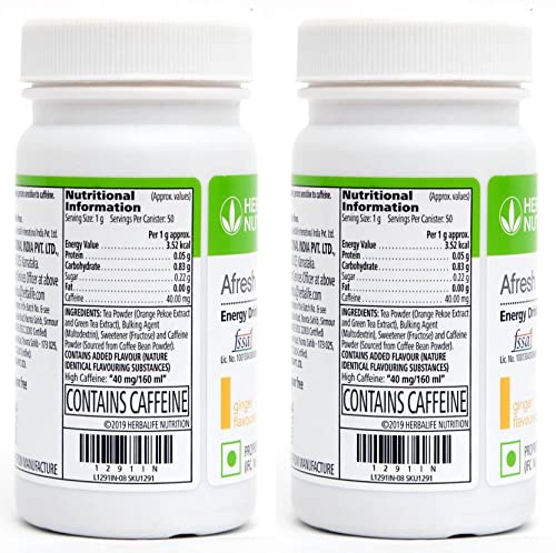 Herbalife Afresh Energy Drink Mix, Lemon & Ginger, Pack of 2, 130g, Powdered Concentrate - front view