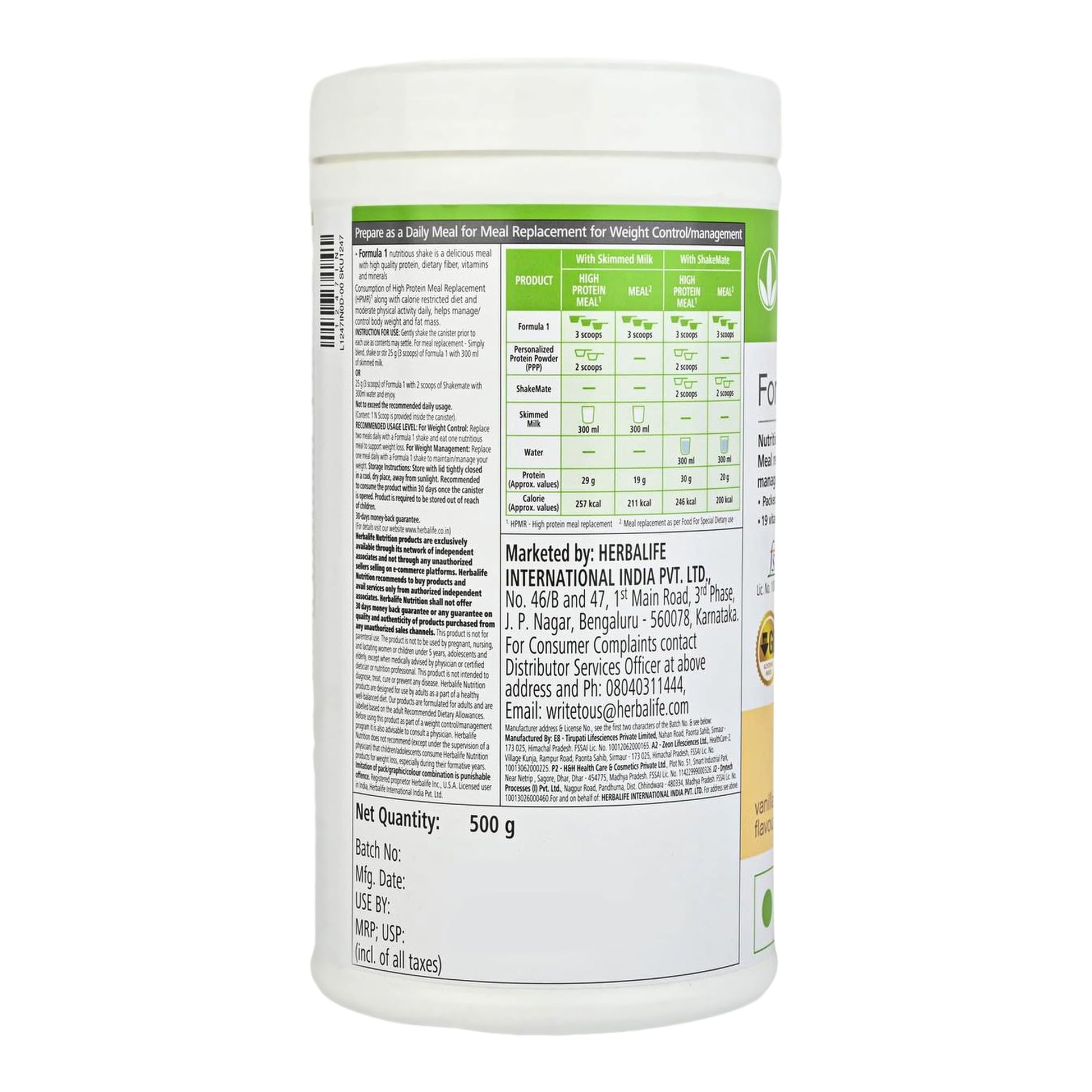 Herbalife Formula 1 Meal Replacement Shake, Vanilla, 500g, Powder - packaging