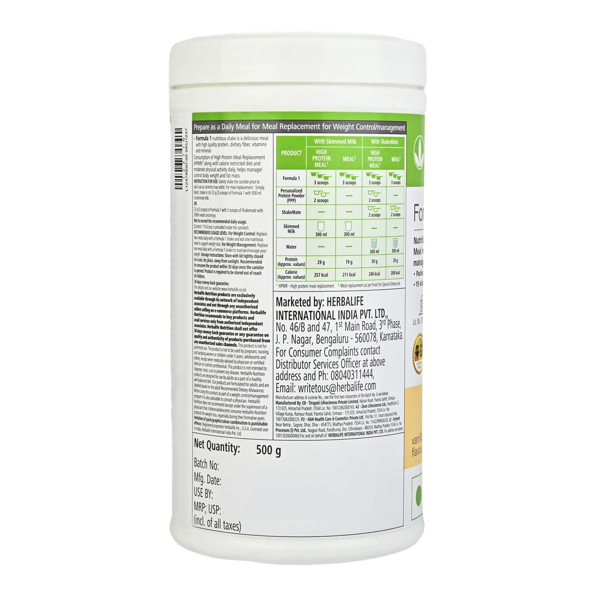 Herbalife Formula 1 Meal Replacement Shake, Vanilla, 500g, Powder - packaging