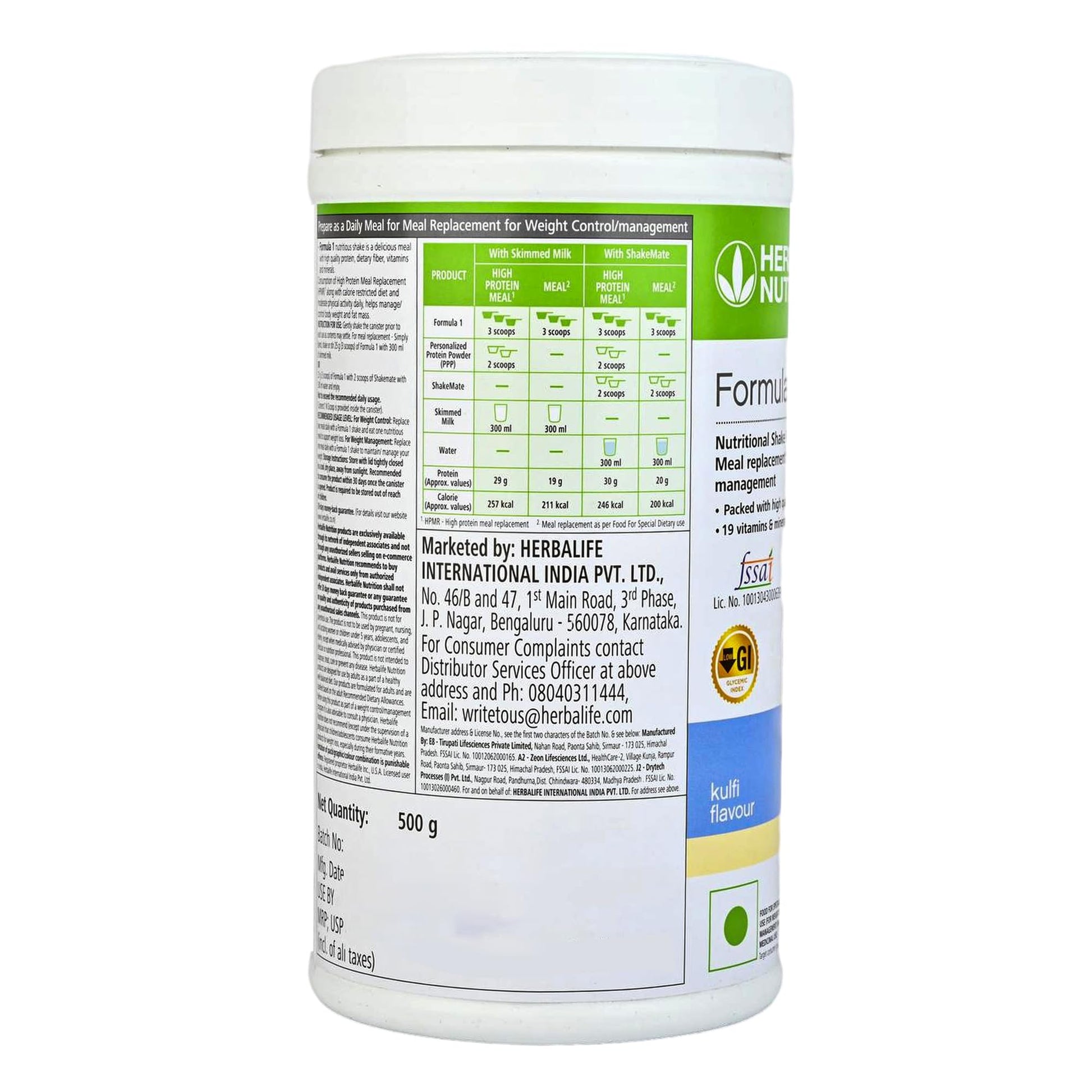 Herbalife Formula-1 Nutritional Shake (Kulfi), 500g, Meal Replacement Beverage - back view