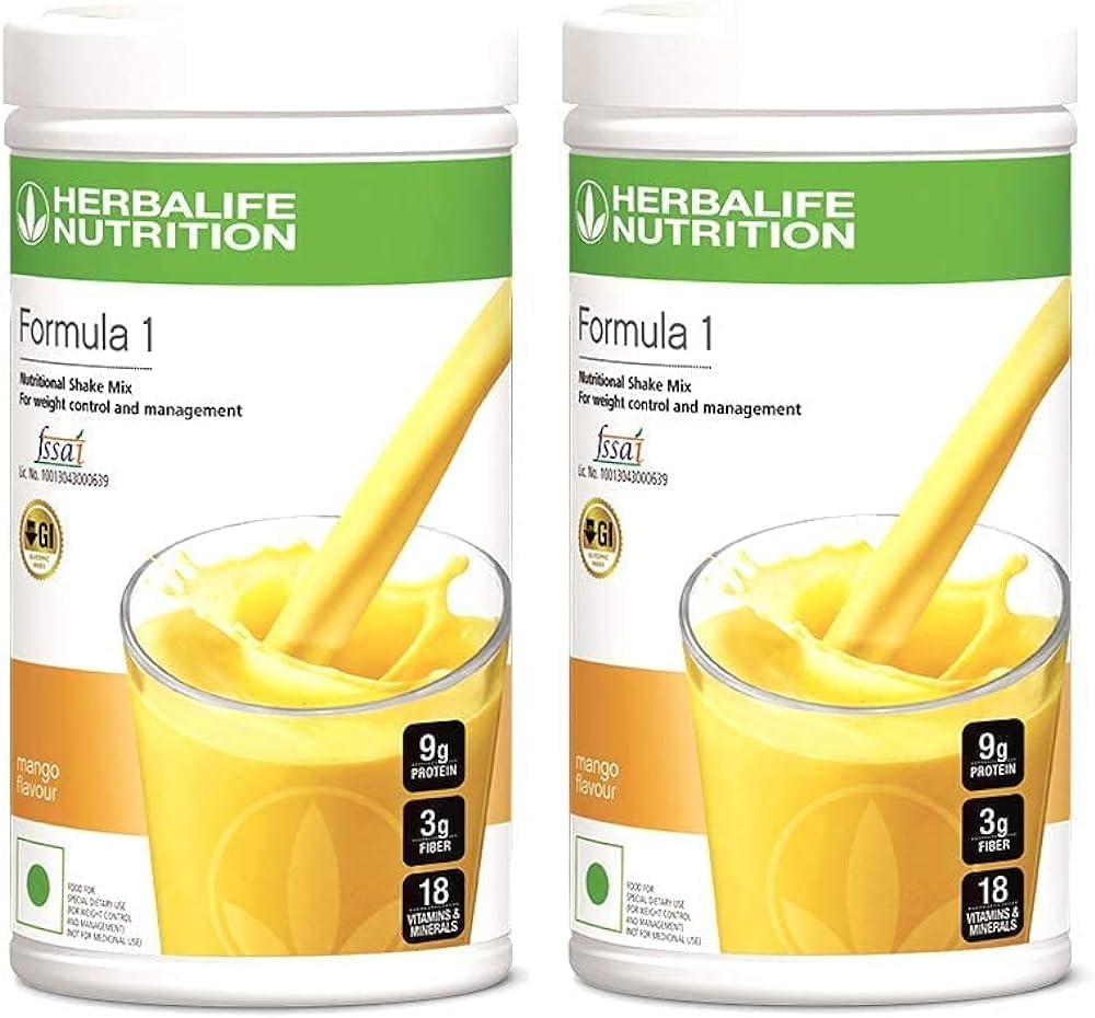 Herbalife Formula 1 Nutritional Shake Mix, Mango Flavour, 500g Each, Pack of 2, Meal Replacement Beverage