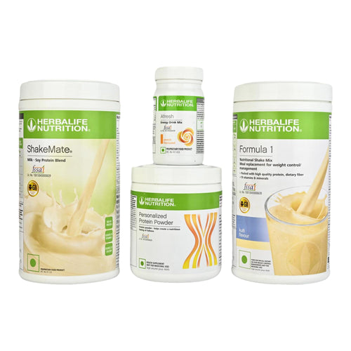 Herbalife Formula 1 Shake Kulfi Flavor 500g, Protein 200g, Afresh Peach 50g, Shakemate Nutrition 500g (Pack of 4)